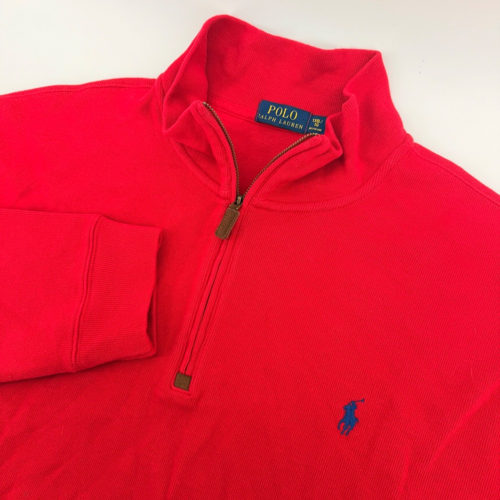 Polo Ralph Lauren Pullover Mens 1XB Red Quarter-Zip Cotton Big & Tall Logo